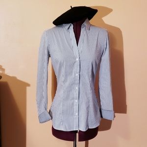 NWT Grey pinstripe button down top